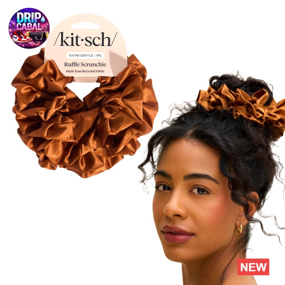 Recycled Satin Ruffle Scrunchie Gentle Hair Tie Eco-Friendly Ponytail Holder